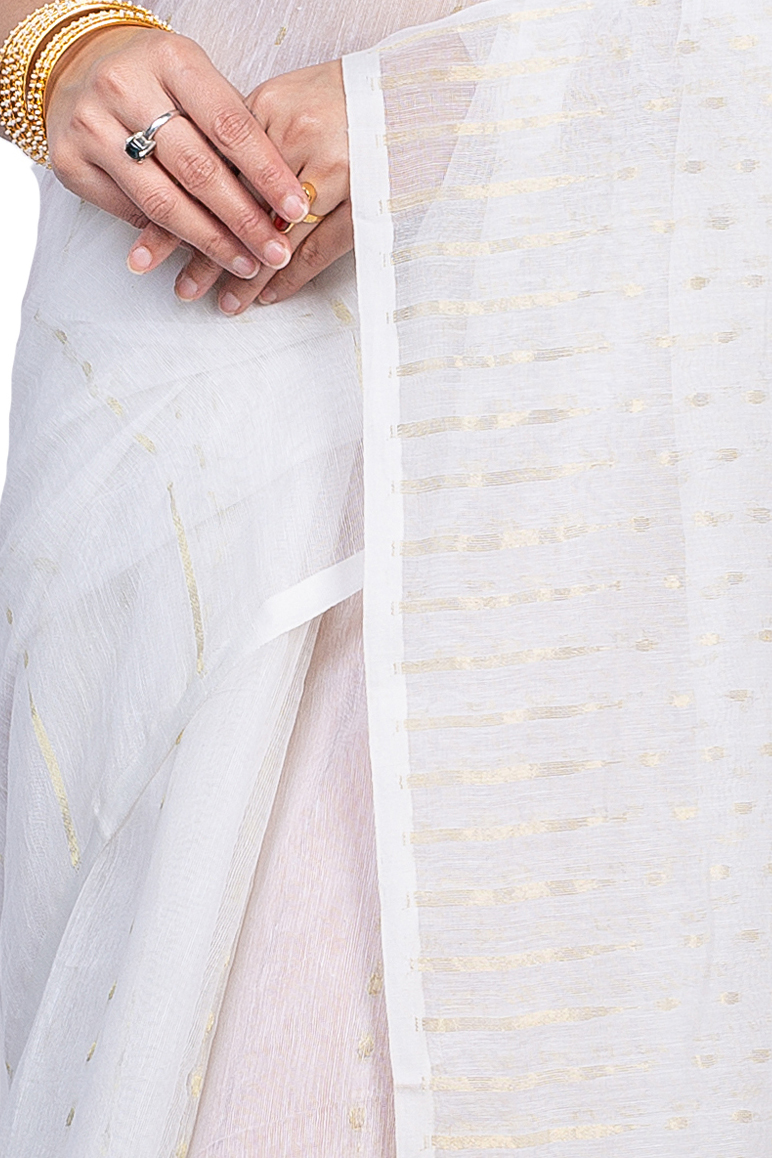 White Blended Cotton New HALF  JAMDINE Jamdani Saree (4108)